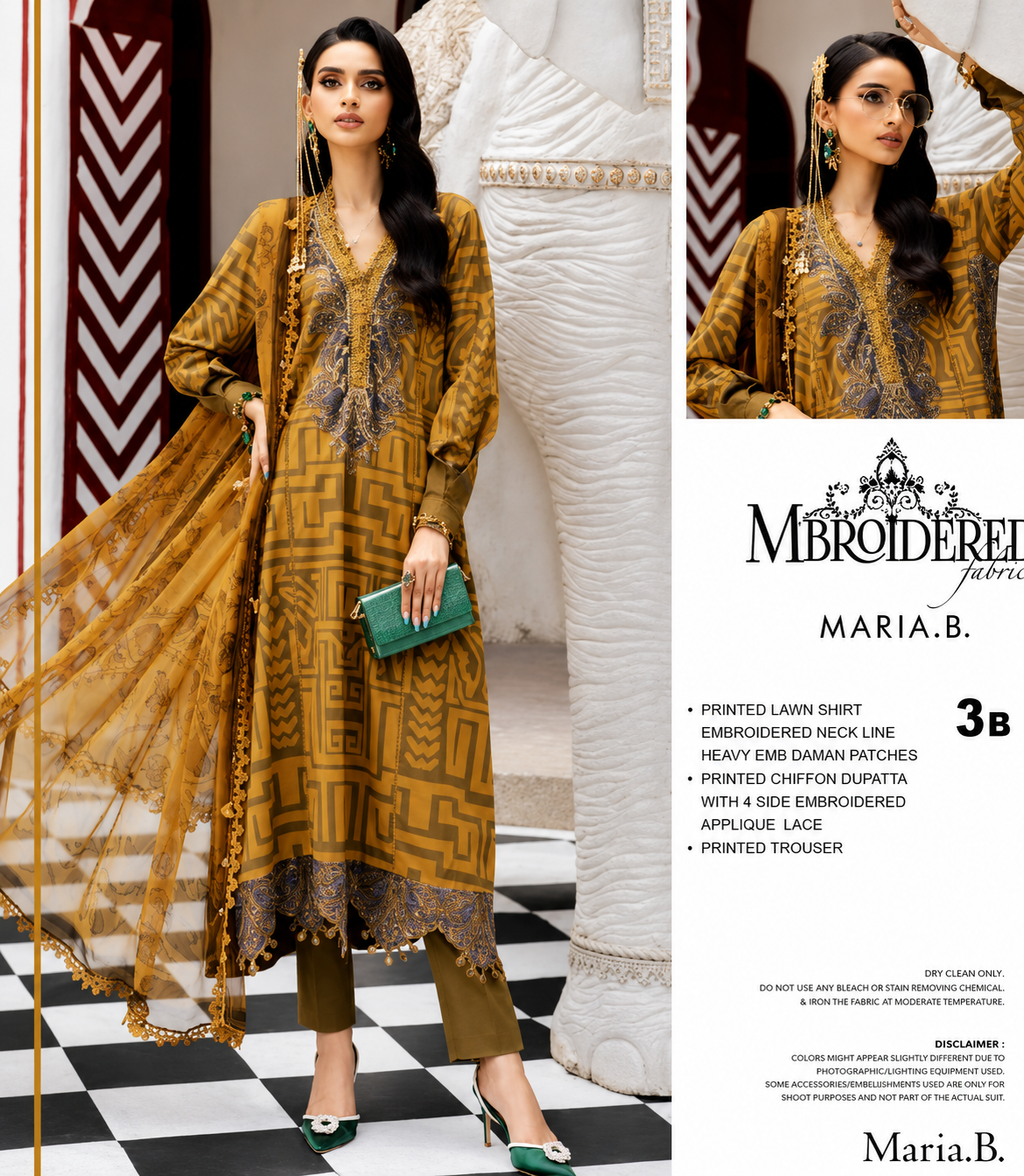 Maria B. Mustard Royale 3 Piece Suit (unstitched)