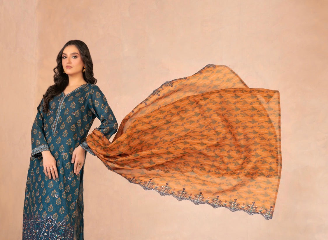 Tawakkal Daaliya Unstitched 3-Piece Suit – Midnight Teal
