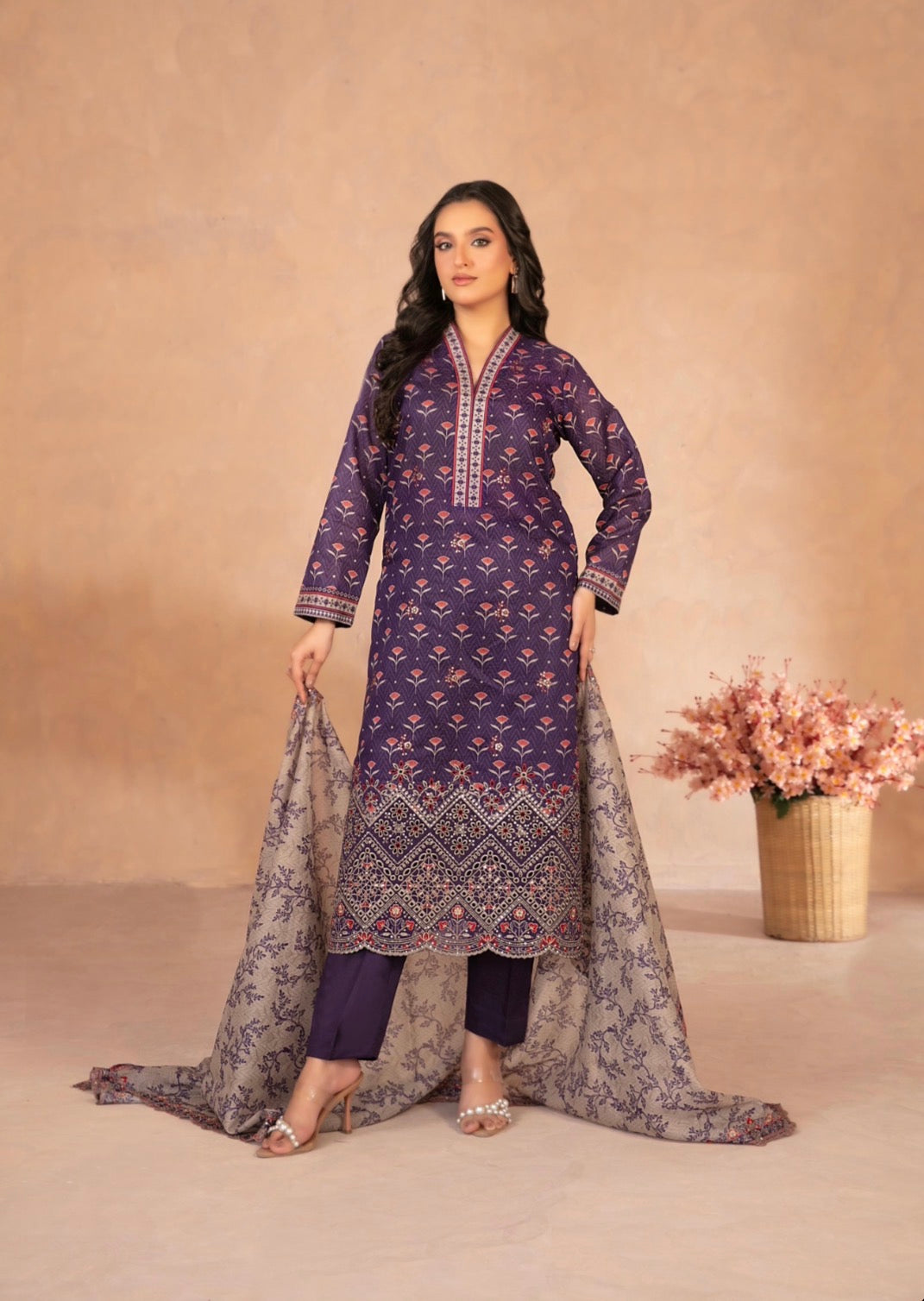 Tawakkal Daaliya Unstitched 3-Piece Suit – Plum Grace