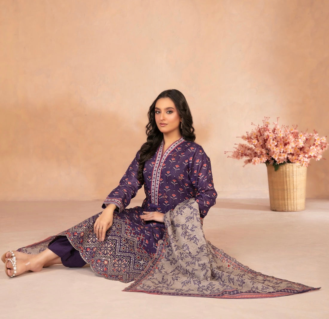 Tawakkal Daaliya Unstitched 3-Piece Suit – Plum Grace
