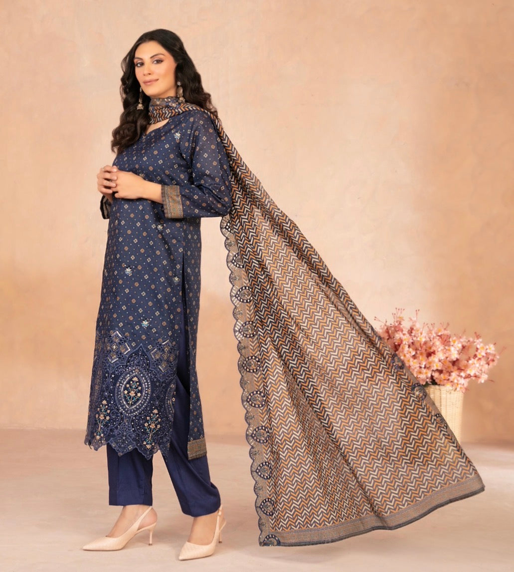 Tawakkal Daaliya Unstitched 3-Piece Suit – Midnight Luxe