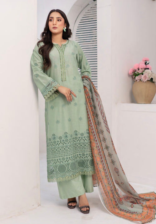 Munira stitched 3-Piece Suit – Mint Serenity