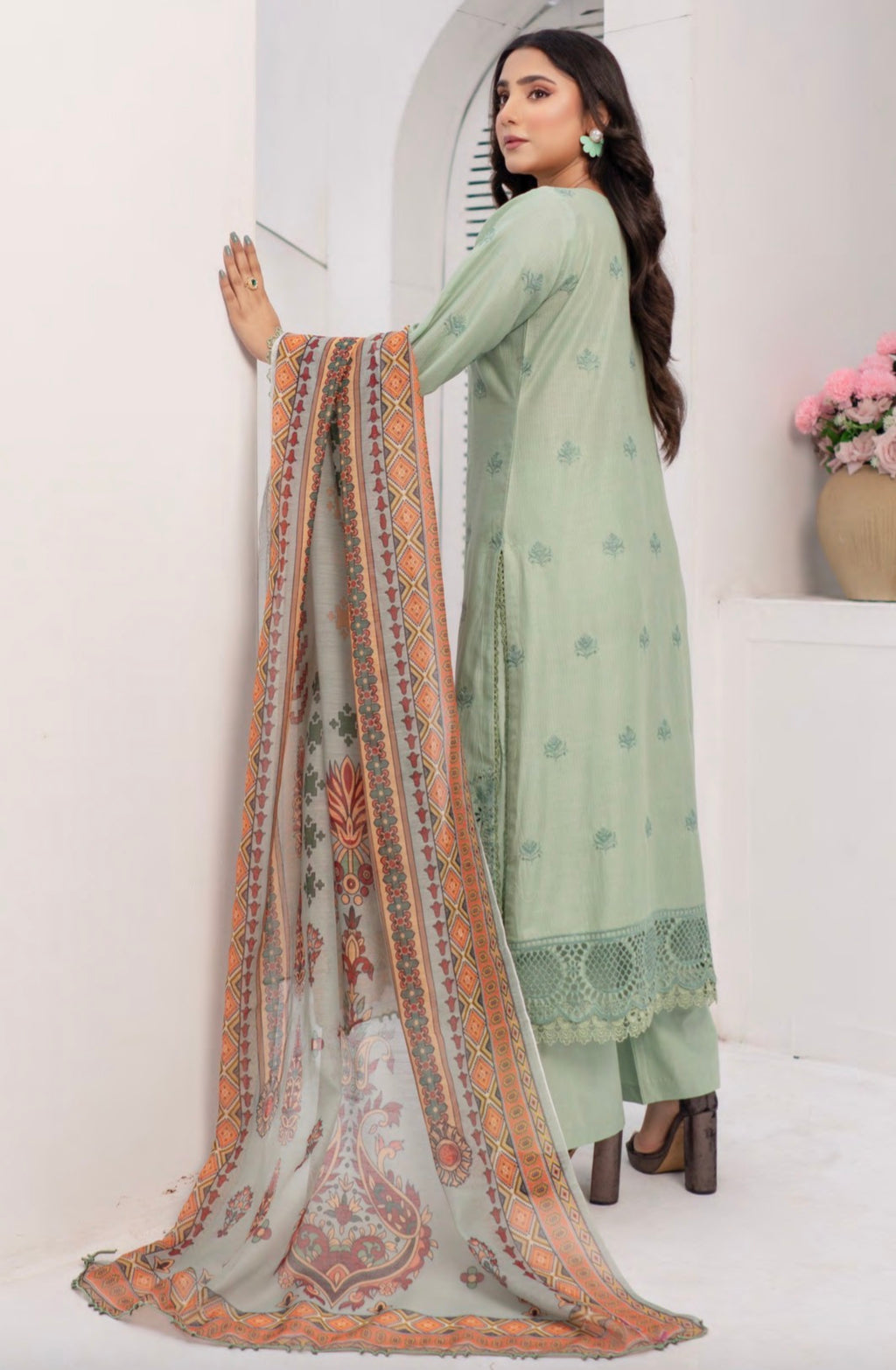 Munira stitched 3-Piece Suit – Mint Serenity