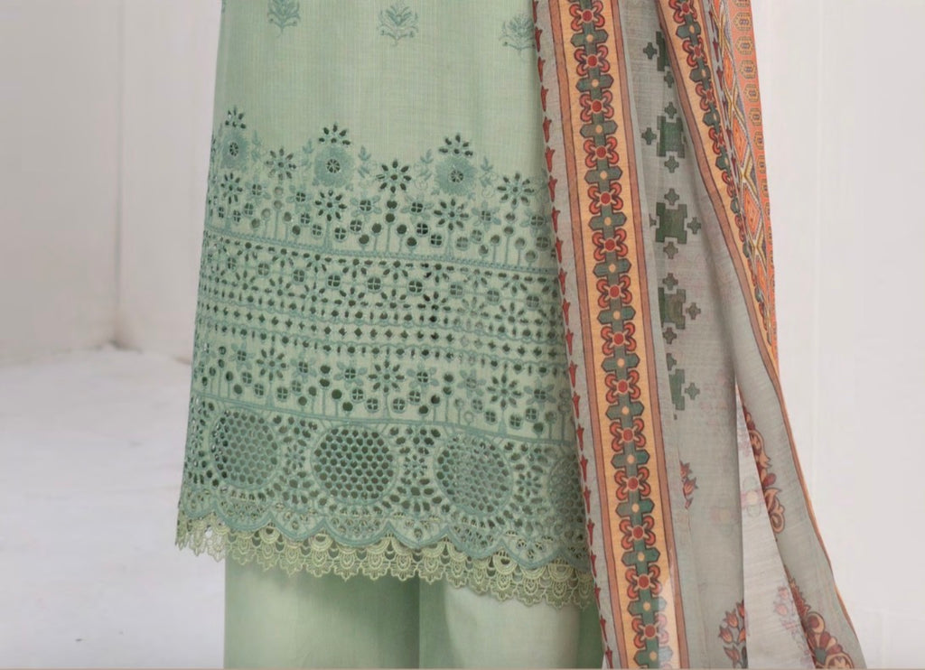 Munira stitched 3-Piece Suit – Mint Serenity