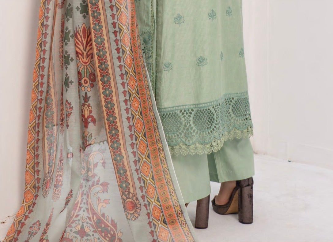 Munira stitched 3-Piece Suit – Mint Serenity