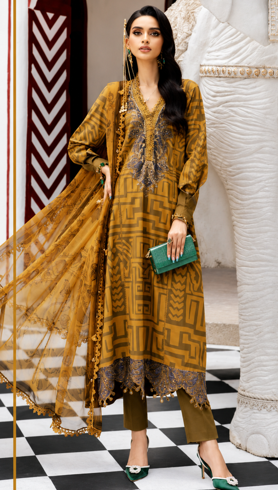 Maria B. Mustard Royale 3 Piece Suit (unstitched)